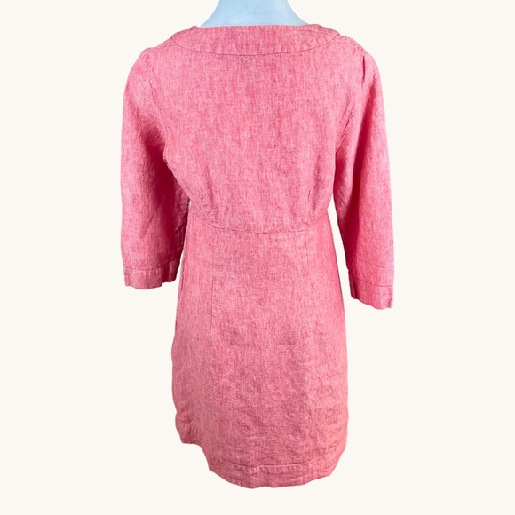 Boden Linen Dress V-Neck Red Orange (8) - Picture 3 of 7